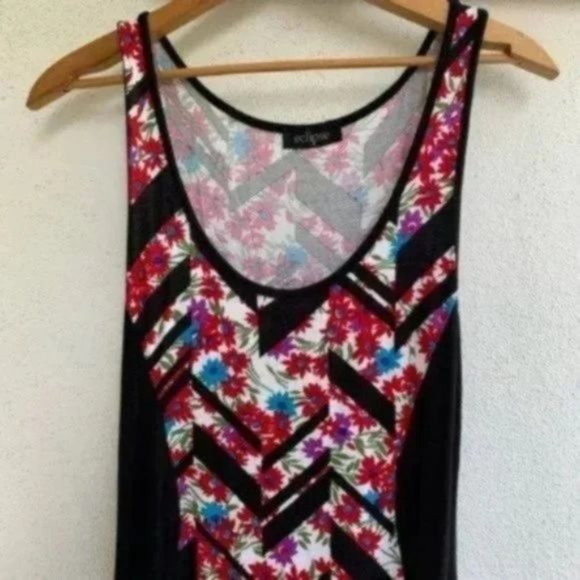 Eclipse black sides and printed insert maxi dress M - Picture 3 of 11